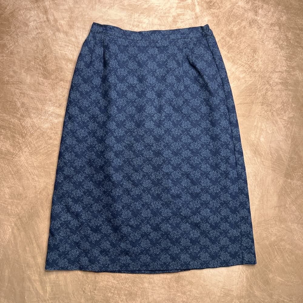 Vintage 90s Pykettes Floral Midi Skirt Blue A Line Denim Western Academia Boho